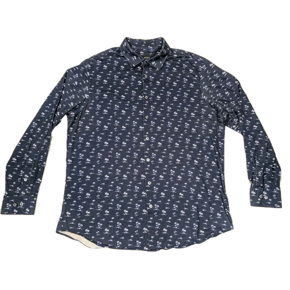 Bugatchi Shirt Mens XL Blue Floral OoohCotton Tech 8 Way Stretch Button Up